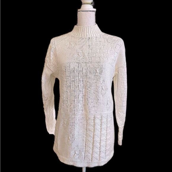Vintage 80s white cotton cable knit sweater - classic elements size large - Picture 1 of 9
